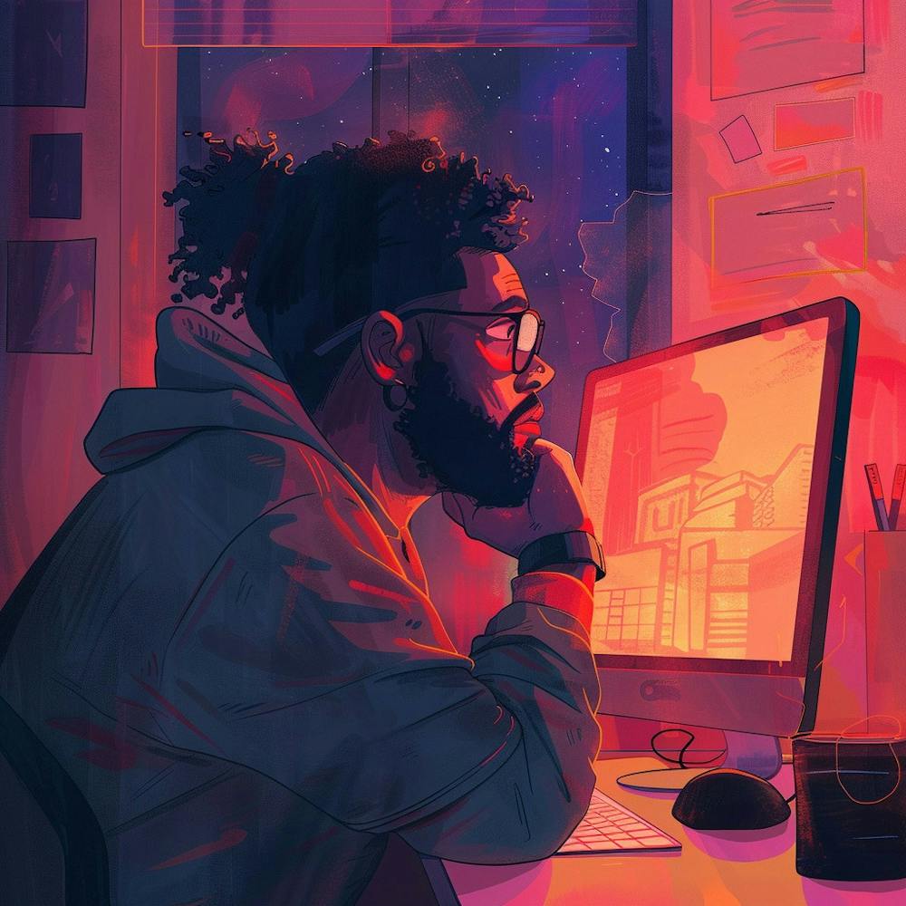 Portrait Of A Man Working At A Computer