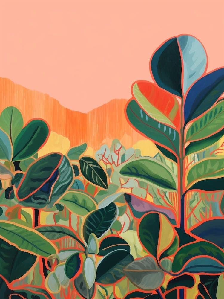 Boho Plant Painting Rubber Plant Ficus 4