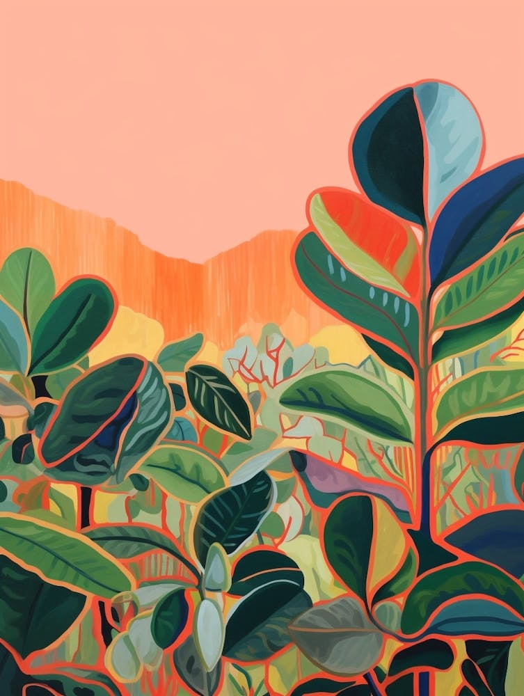 Boho Plant Painting Rubber Plant Ficus 4