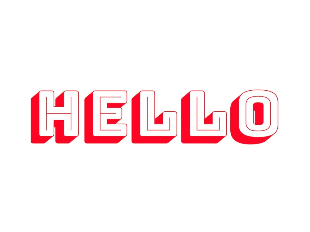 Hello Word Art Red on White