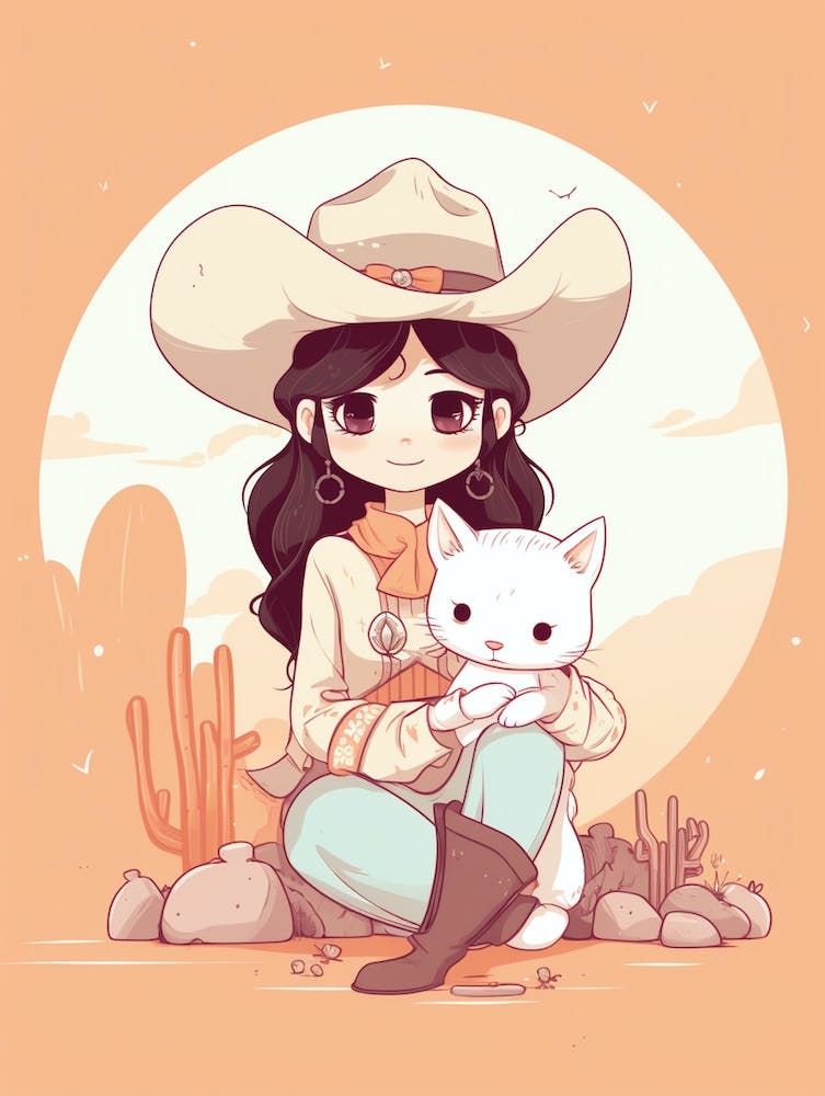 Cute Cowgirl With Cat 4