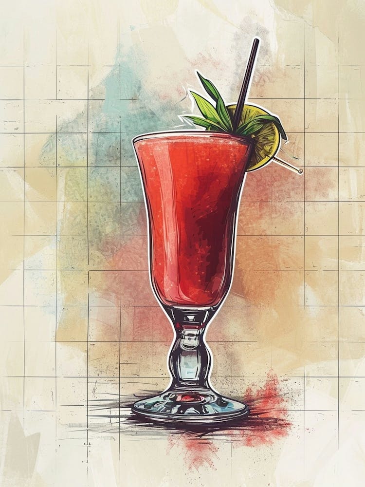 Strawberry Daiquiri Aquarelle Géométrique