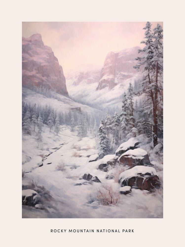 Dreamy Winter National Park Poster  Rocky Mountain National Park United States 1