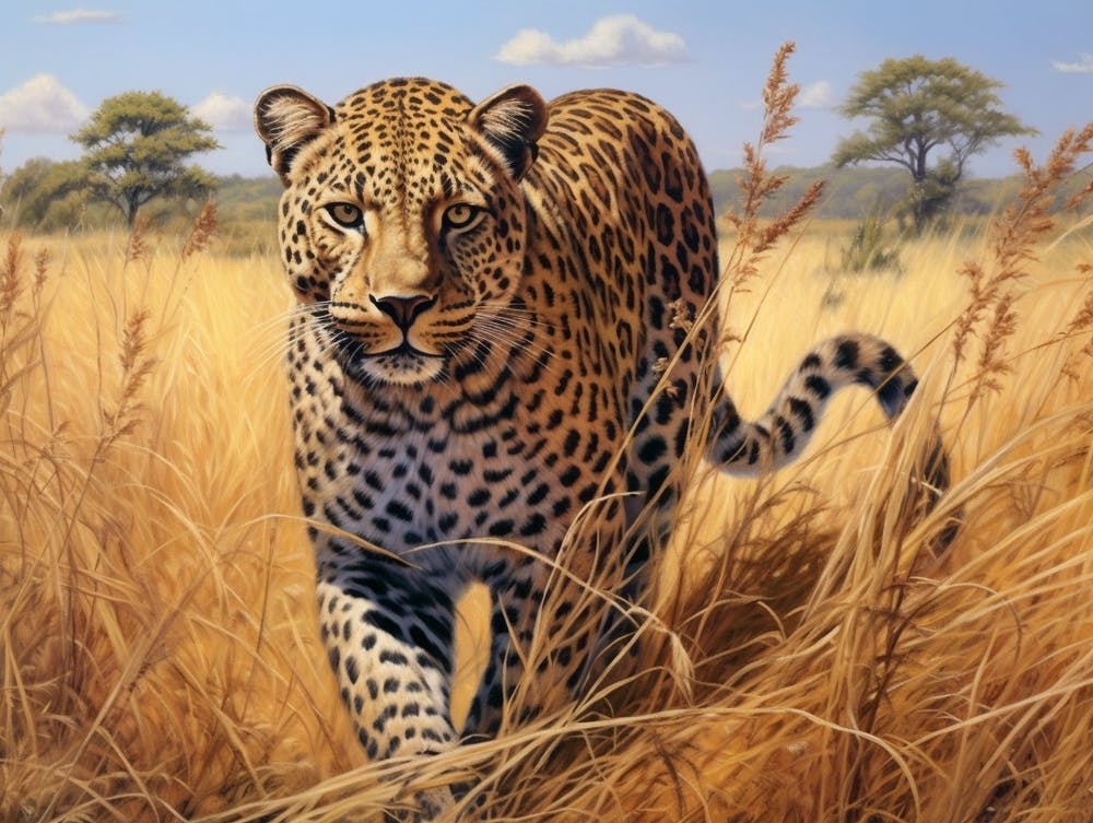 Afrikanischer Leopard schleicht sich an Beute heran Realismus 1