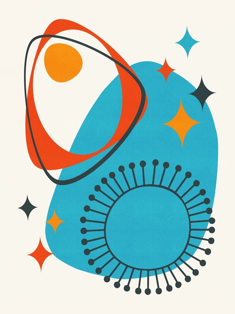 Mid Century Modern Atomic Age 14 Blue, Red, Orange