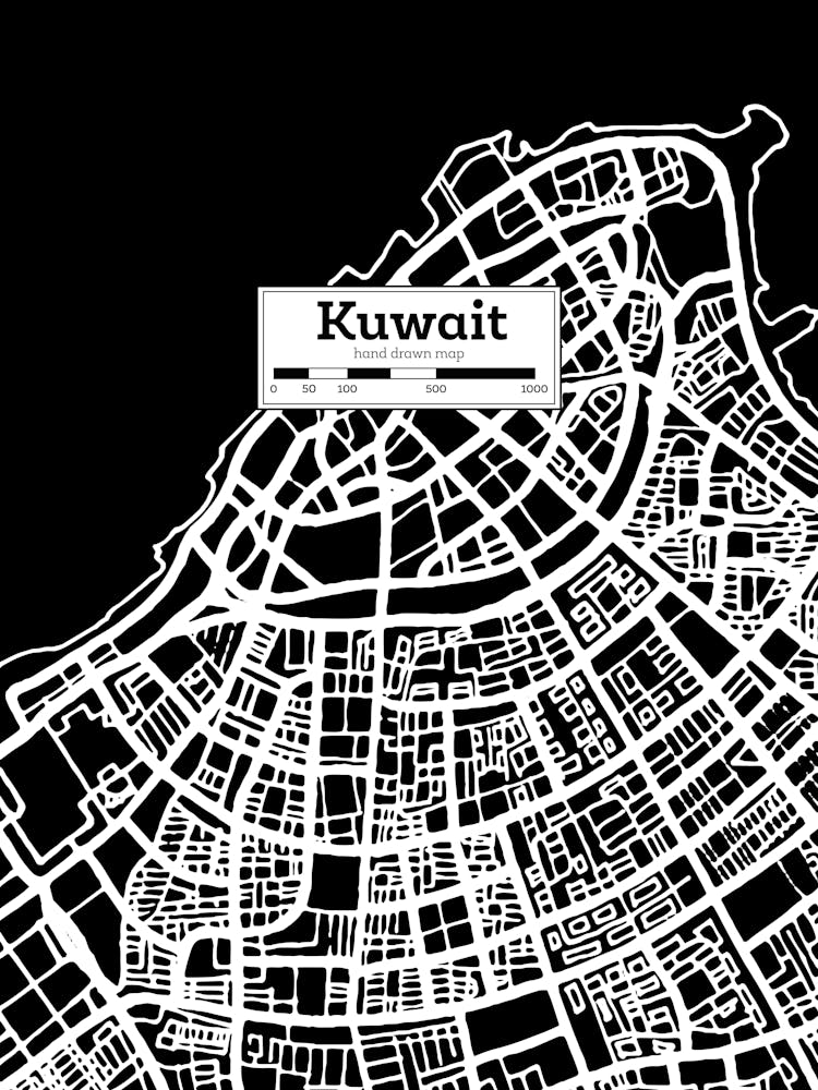 Kuwait City Map, Kuwait — Hand-drawn map, vector black map