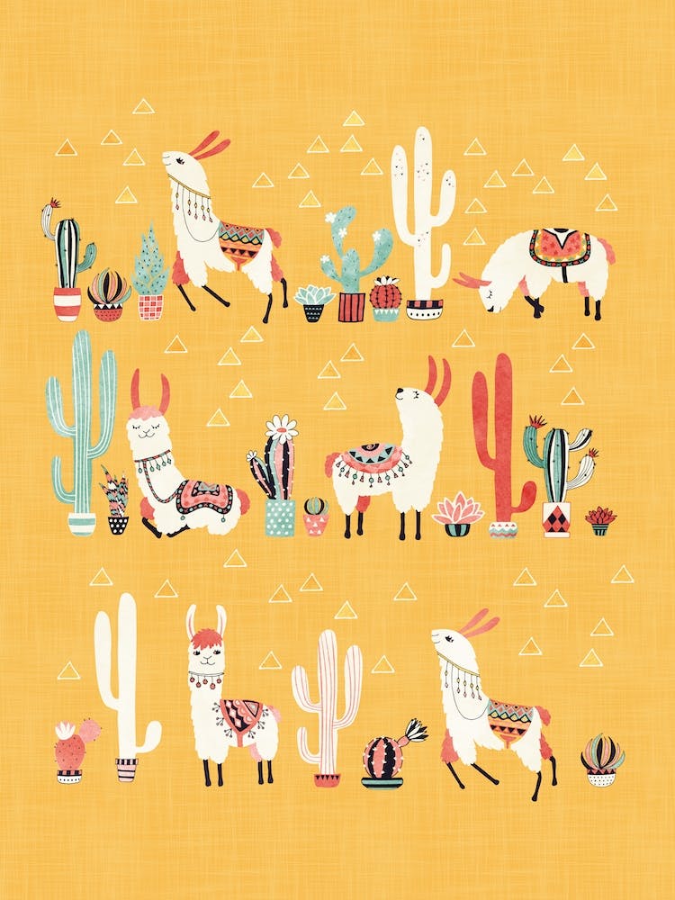 Happy Llama With Cactus In A Pot