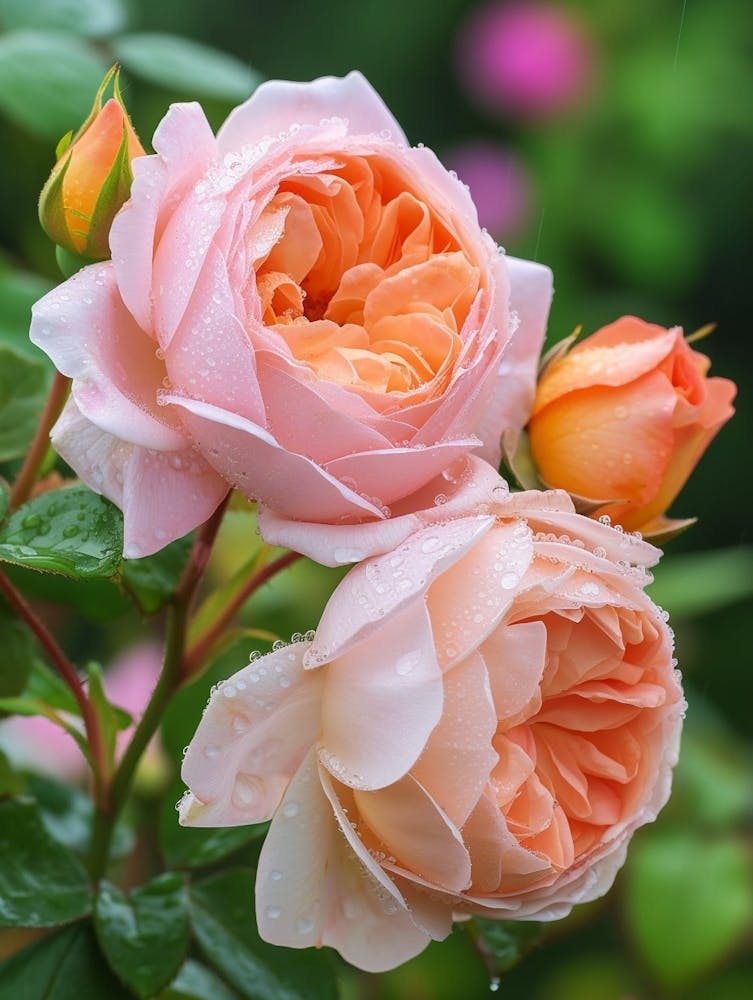 English Roses Painting Rose With Water Droplets 4