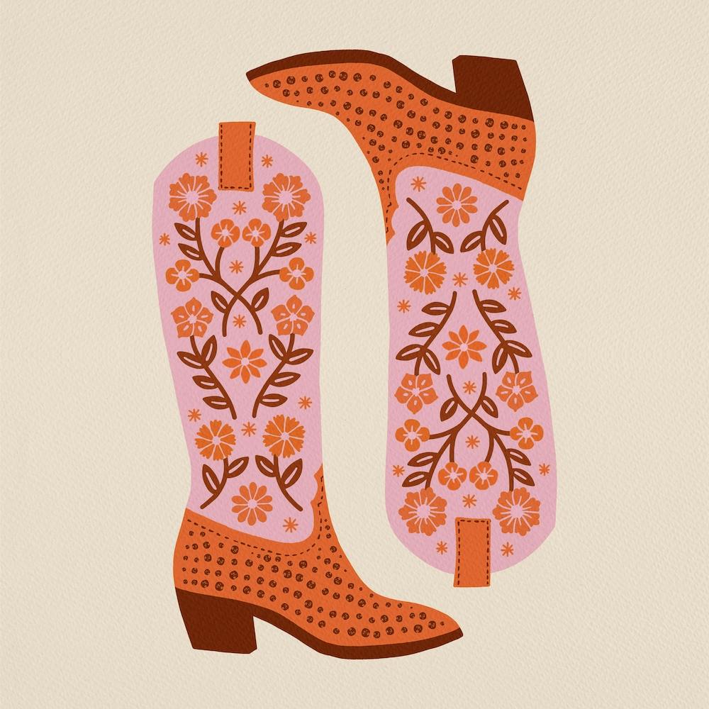 Cowgirl Boots   Pink And Orange Square