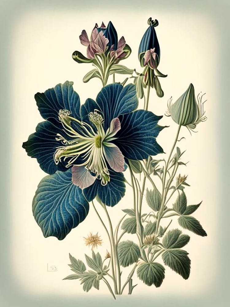 Columbine 1 Floral Botanical Vintage Poster Flower