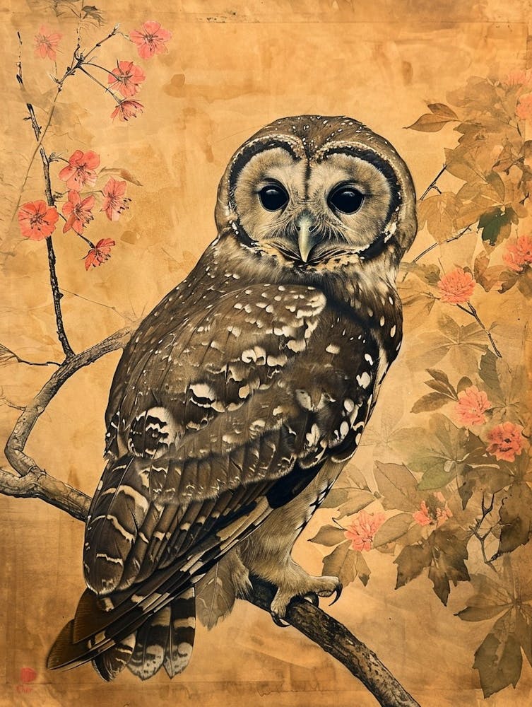 Spotted Owl Japanese Painting 3