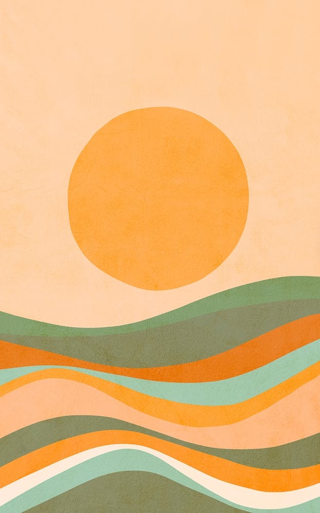 Retro Rainbow Waves Landscape