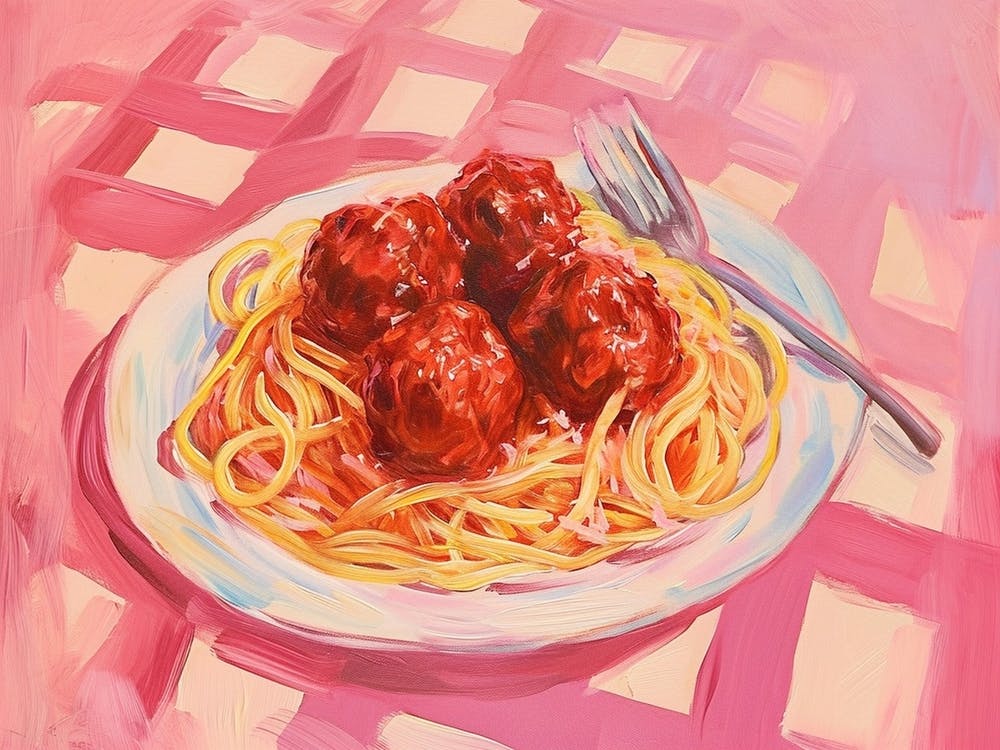 Spaghetti & Meatballs Pink Checkerboard 2