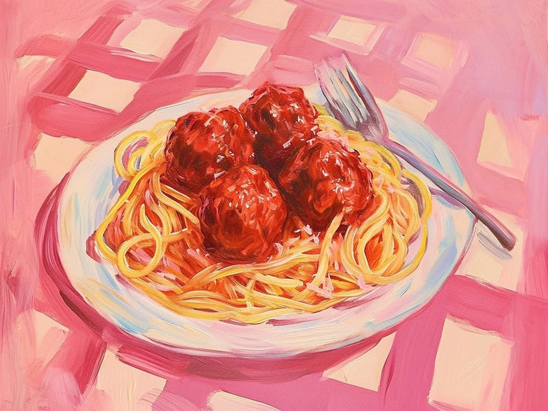 Spaghetti & Meatballs Pink Checkerboard 2