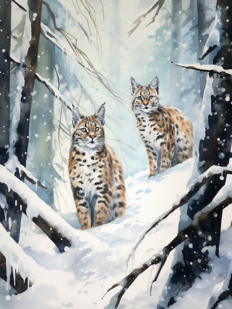 Winter Watercolour Bobcat