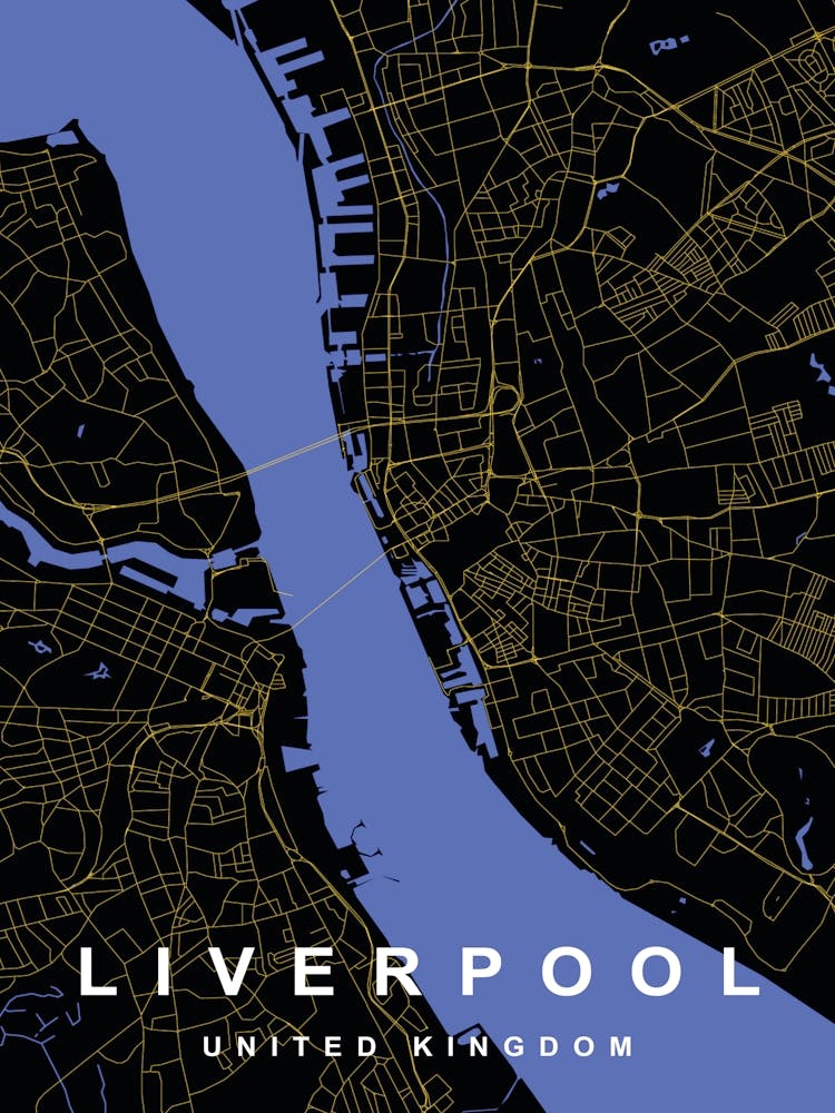 Liverpool City Map Black and Gold
