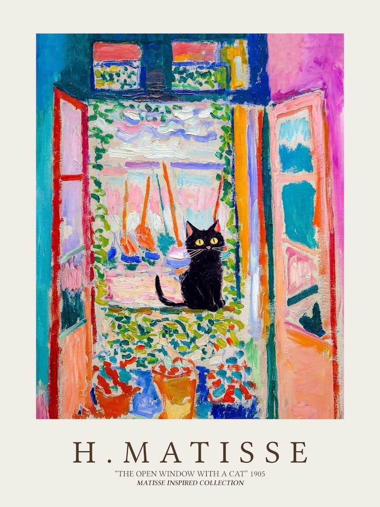 La Fenêtre Ouverte Avec Un Chat Noir Affiche De Musée Inspirée Par Matisse
