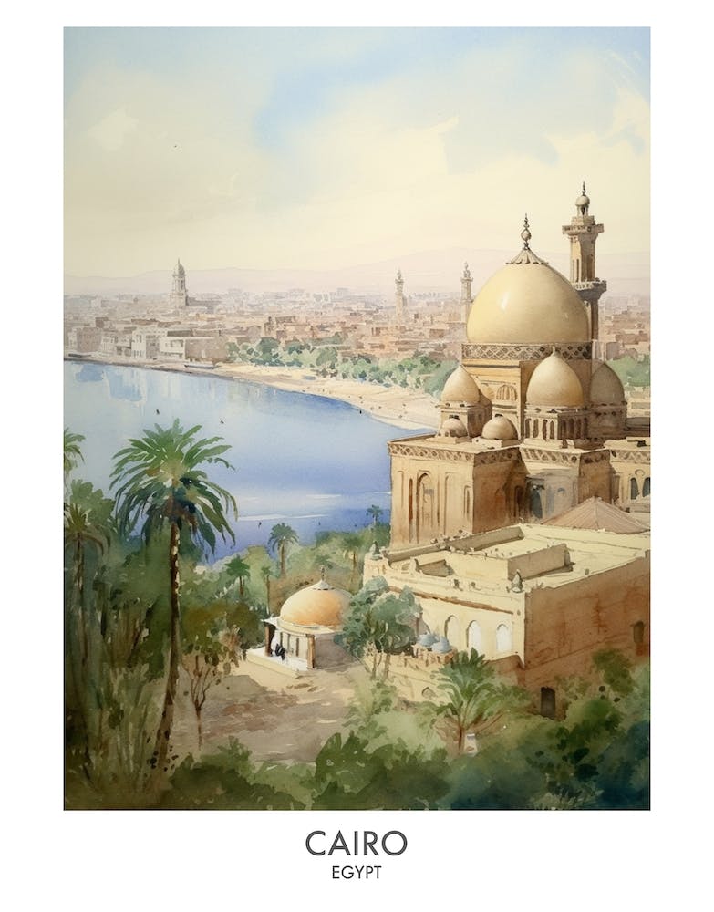 Cairo 4 Watercolour Travel Poster