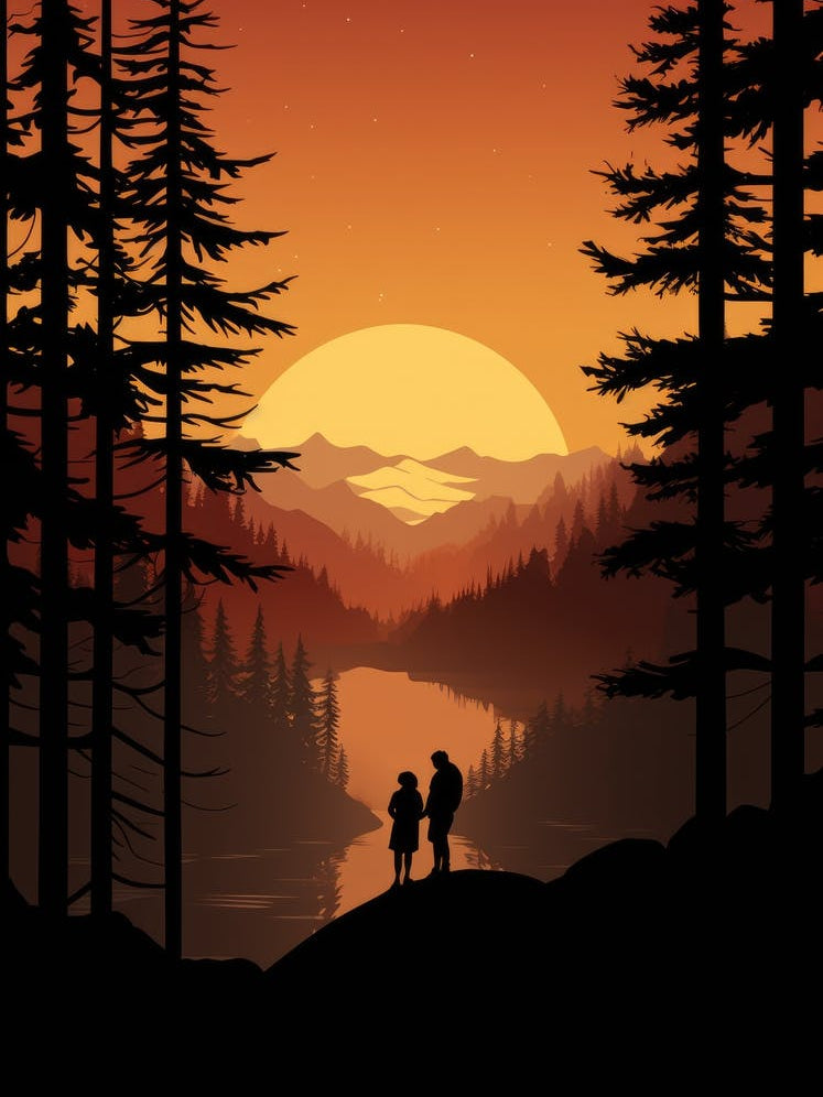 Silhouette Of Two People At Sunset