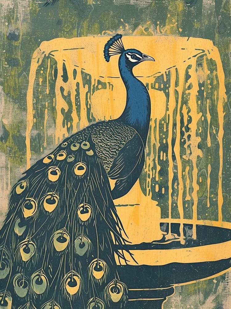 Blue Mustard Peacock In A Fountain