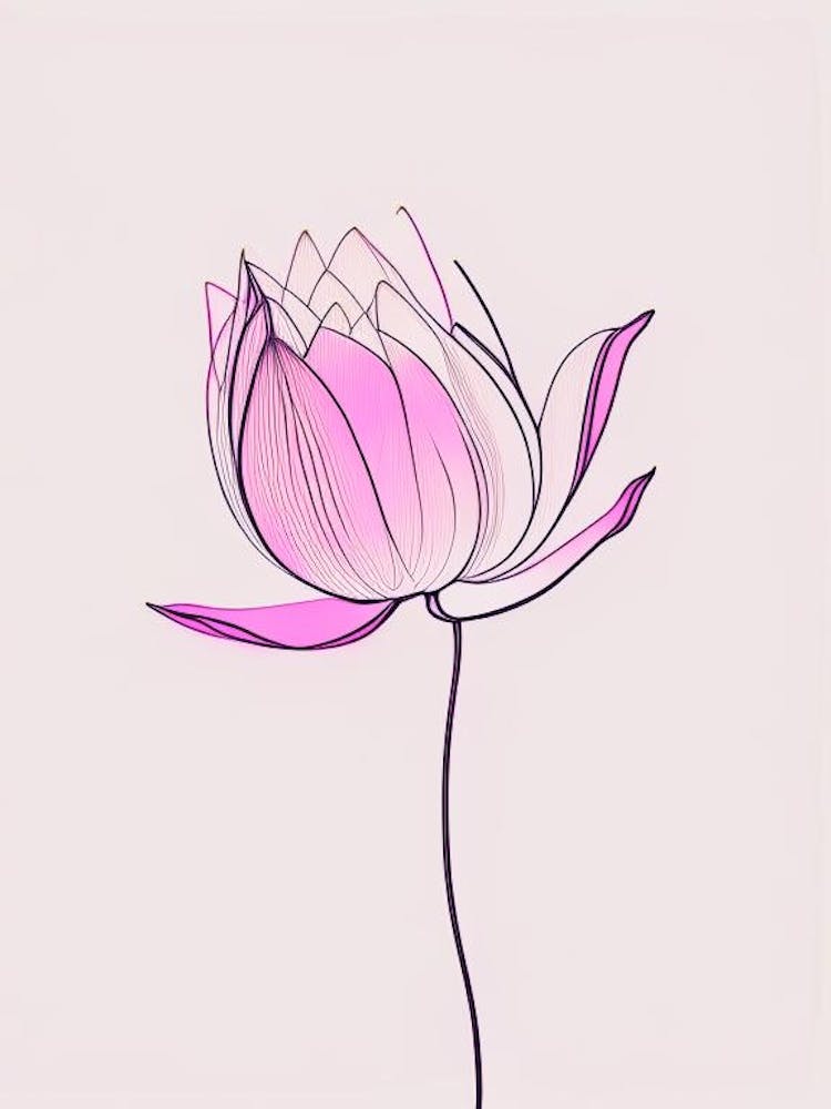 Pink Lotus Minimal Line Drawing 2