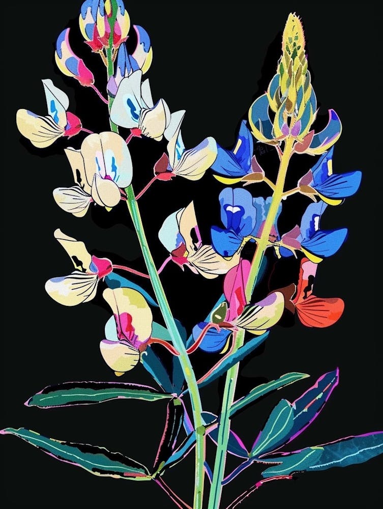 Neon Flowers On Black Bluebonnet 1