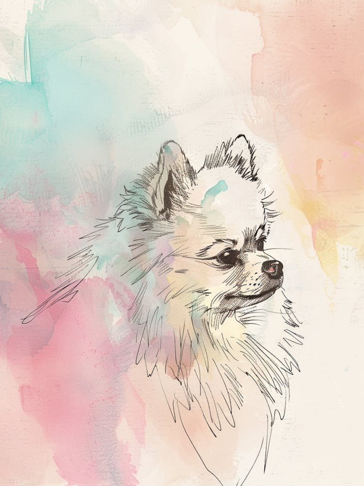 Pomeranian - Illustration Pastel Aquarelle au Trait 1