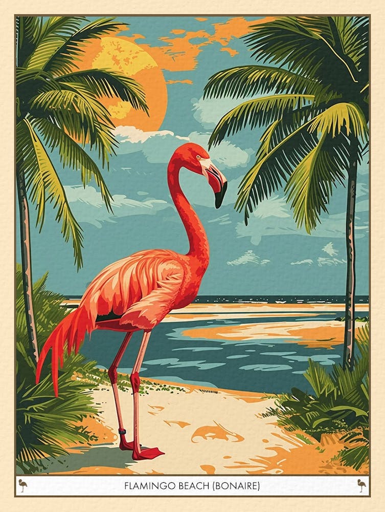 Greater Flamingo Flamingo Beach Bonaire Tropical Illustration 4 Poster