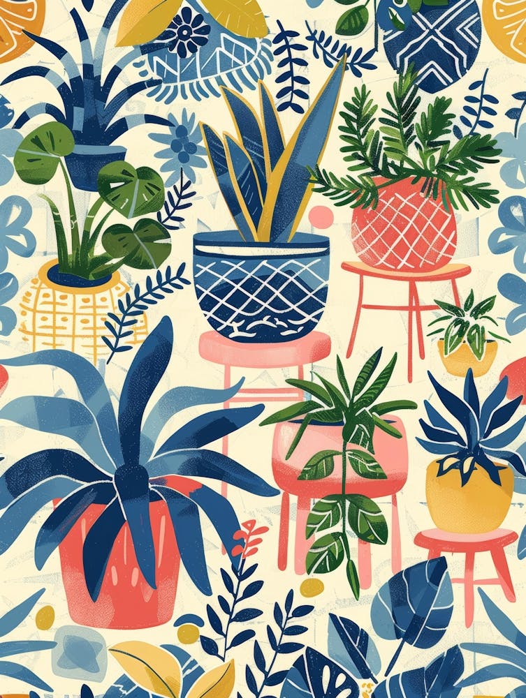 Seamless Pattern With Potted Plants 1