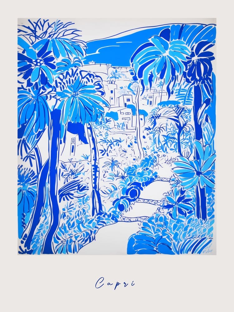 Capri 3 Italy Blue Drawing Poster