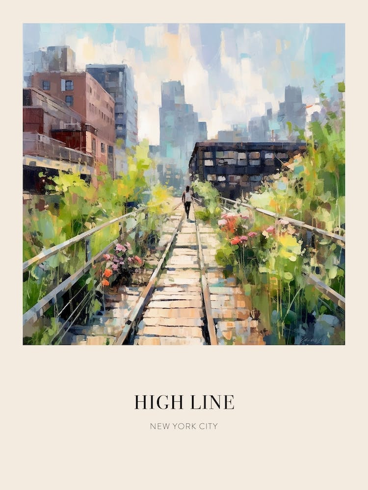 High Line Park New York City Vintage Cezanne Inspired Poster