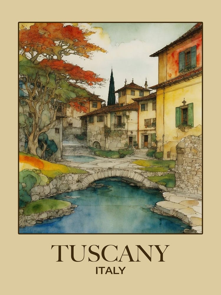 Tuscany Italy Travel Watercolor