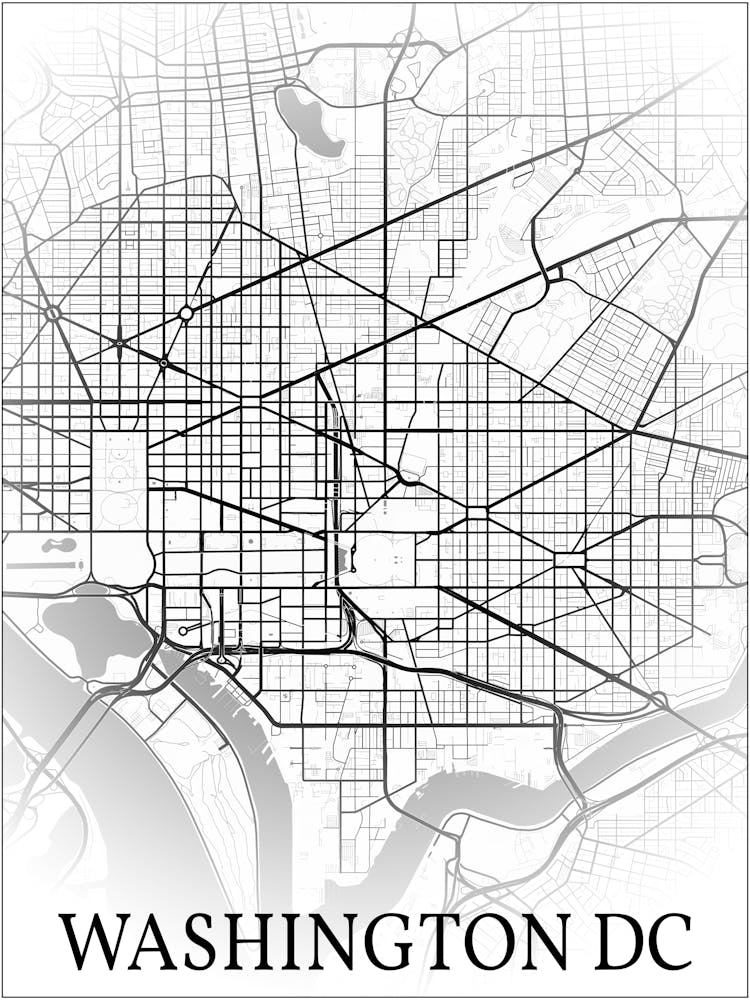 Washington, District Of Columbia, United States, City Map, Black And White Fade Design 1