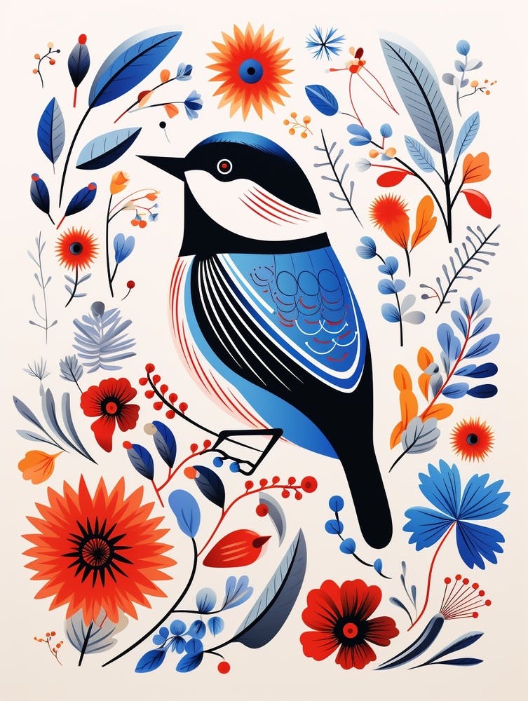 Scandinavian Bird Illustration Carolina Chickadee 2