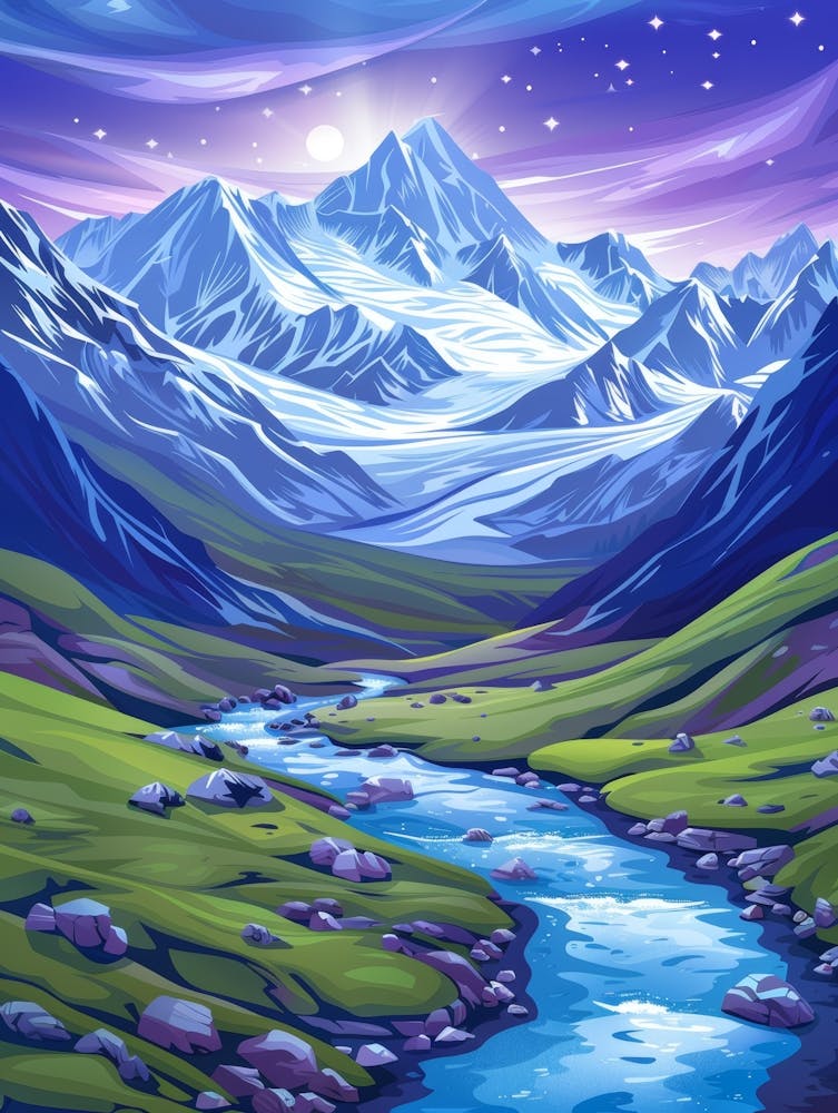 Mountain Valley At Night