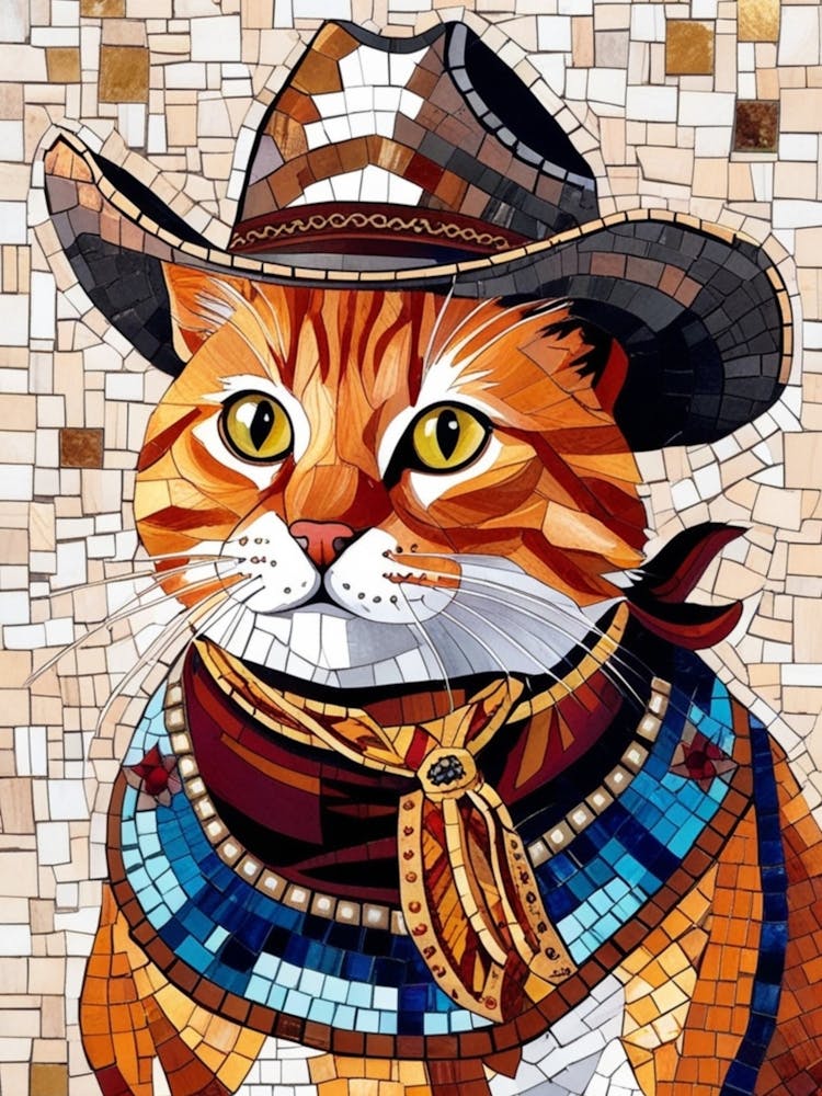 Mosaic Cat In Cowboy Hat 2