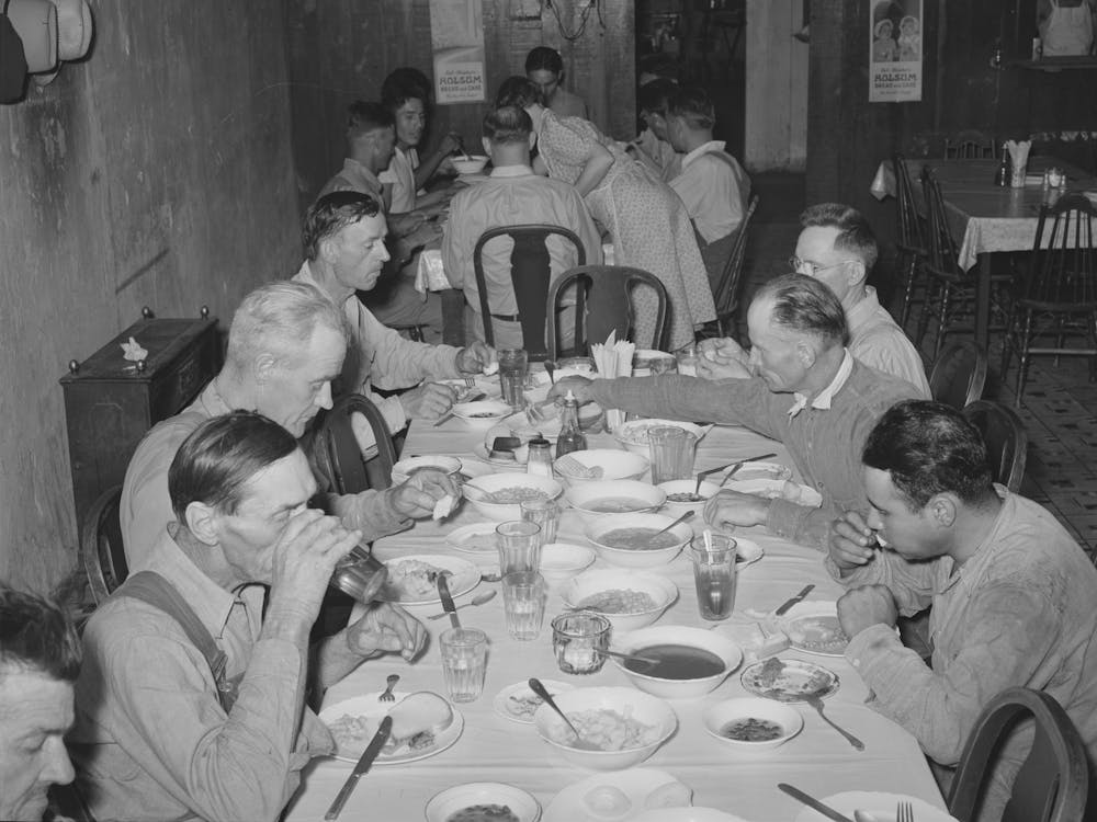 Noonday Dinner, Family Style, At Restaurant In Muskogee, Oklahoma, The Price Of This Dinner Was Fifteen Cents