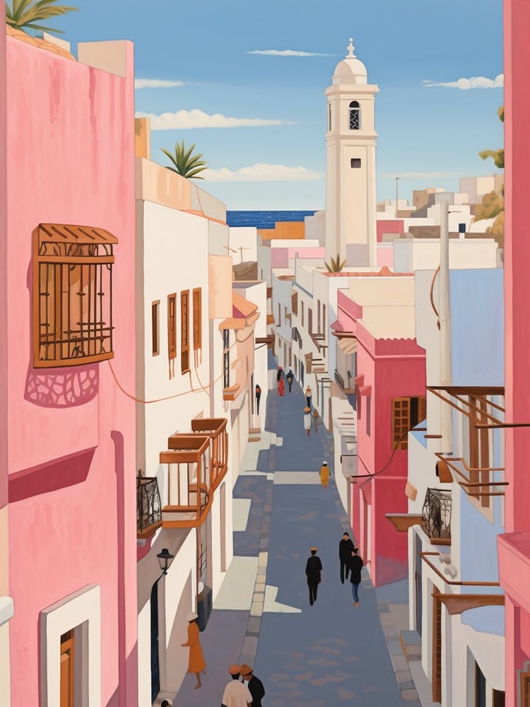 Tangier Morocco 3 Vintage Pink Travel Illustration