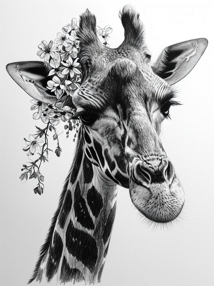 Giraffe With Their Head In The Flowers 4