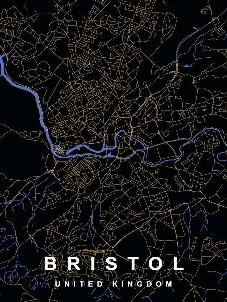 Bristol City Map Black and Gold