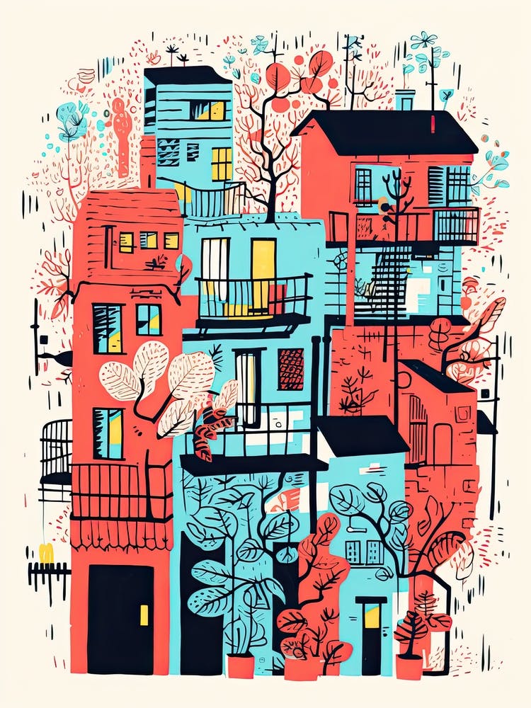 A House In Tokyo, Abstract Risograph Style 1