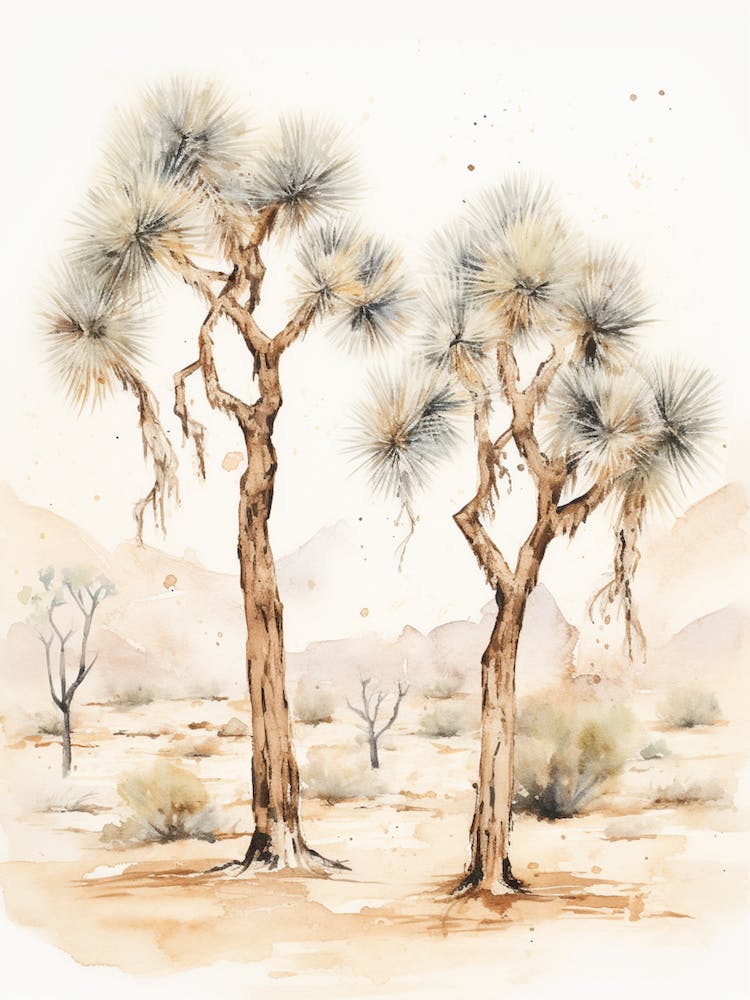 Minimalist Joshua Trees In Mojave Desert Line Art 3