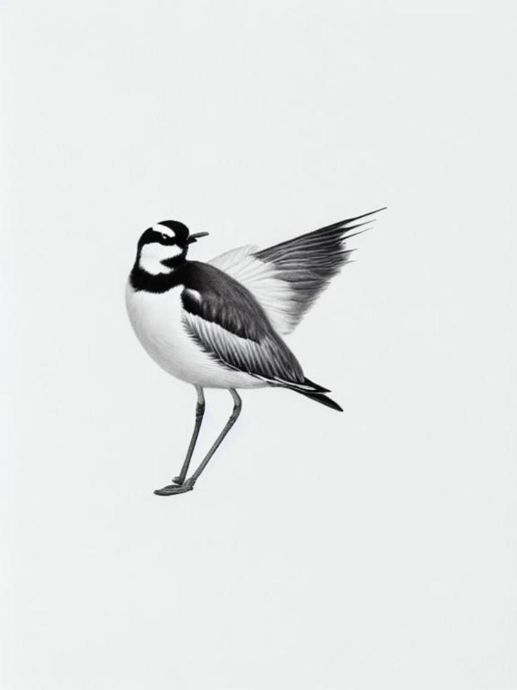 Lapwing B&W Pencil Drawing 1 Bird