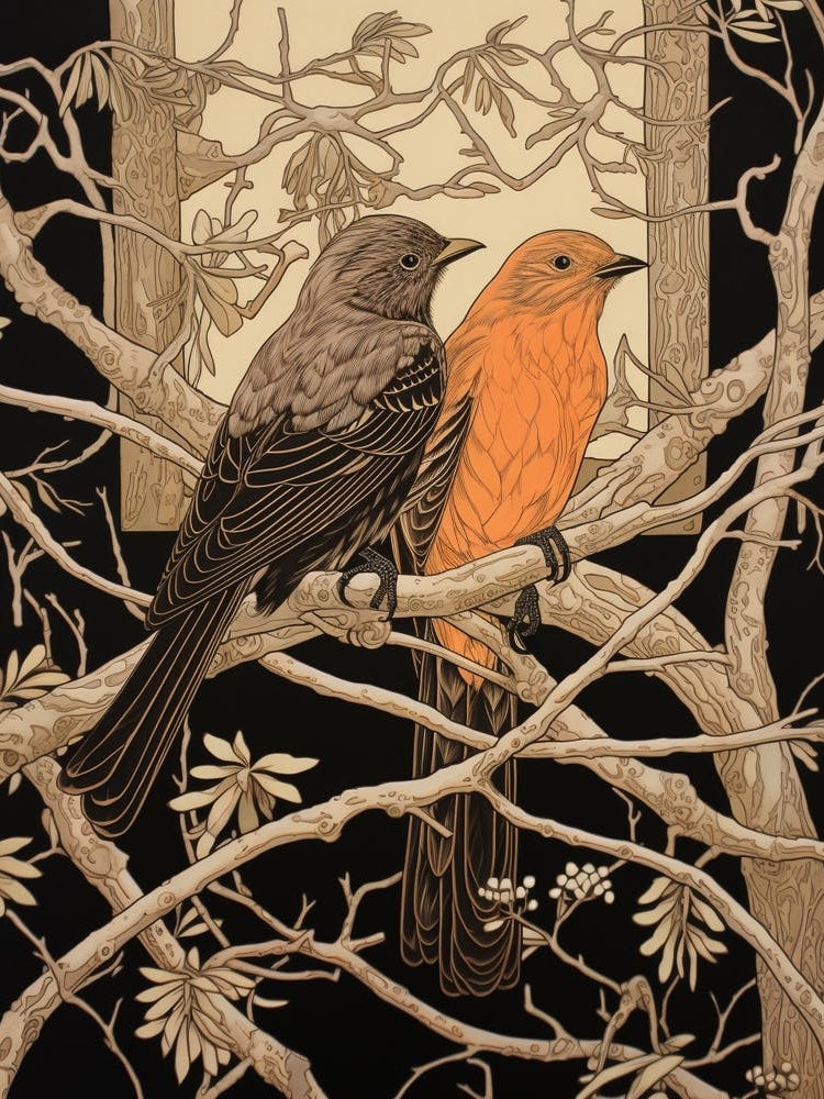 Art Nouveau Birds Poster Mockingbird