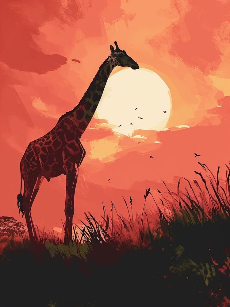 Giraffe In The Sunset Red Tones 4