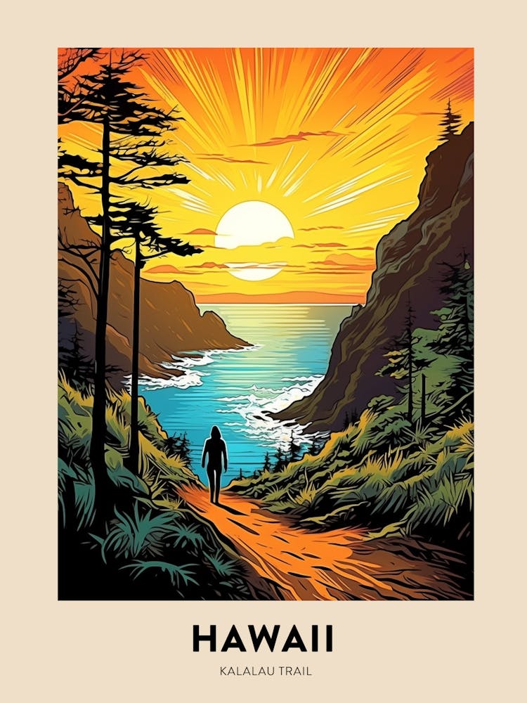 Kalalau Trail Hawaii 1 Vintage Hiking Travel Poster