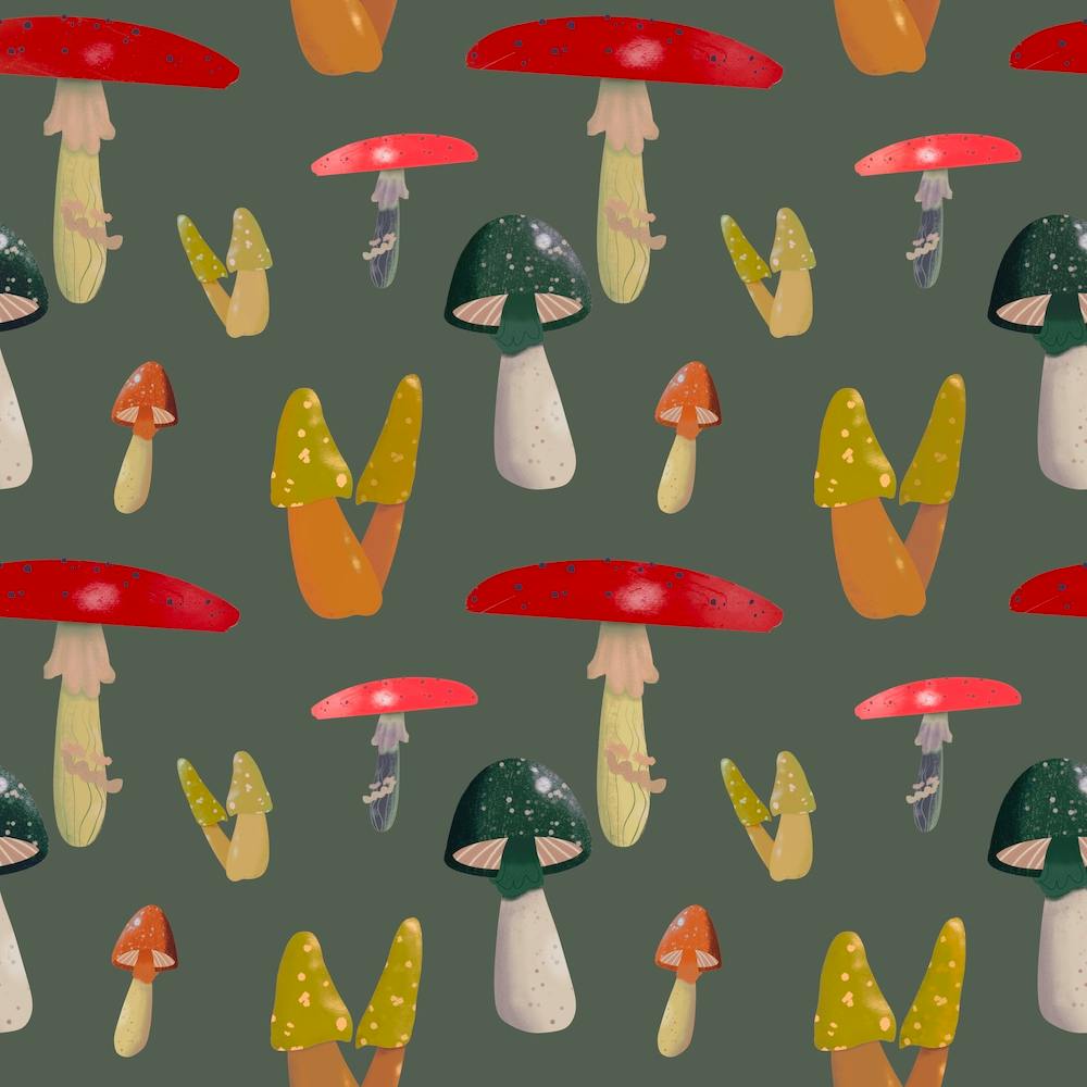 Mushroom Pattern Forest Green