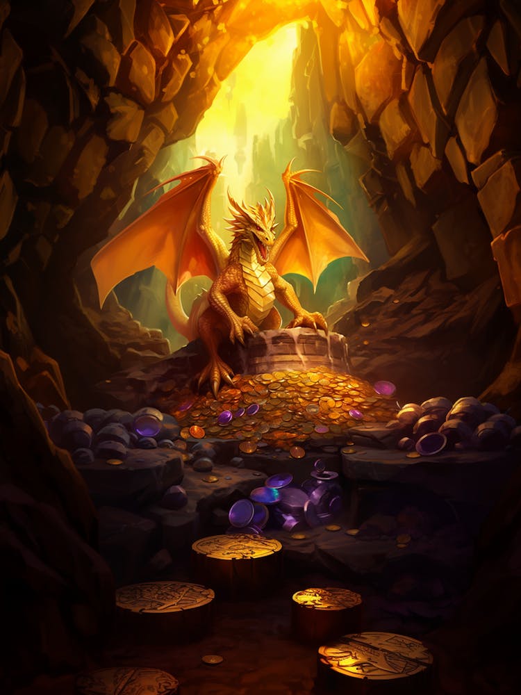 Cave Dragon Protecting Gold