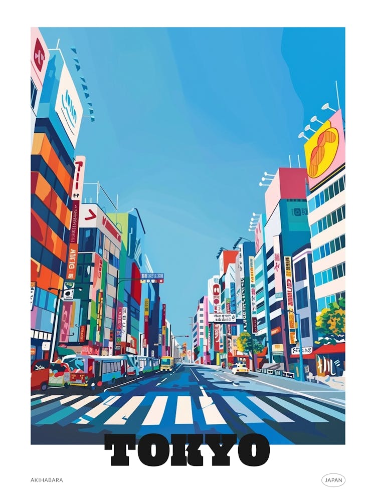 Akihabara Tokyo 2 Colourful Illustration Poster