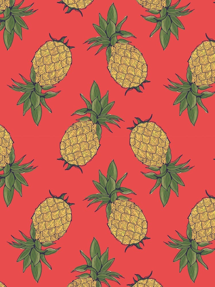 Pineapples On Red Fabric
